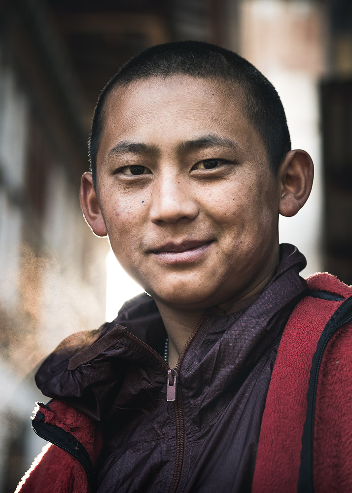 Portrait of a young Monk, Tengchu Goemba, Paro Valley, Bhutan, Nils Leonhardt